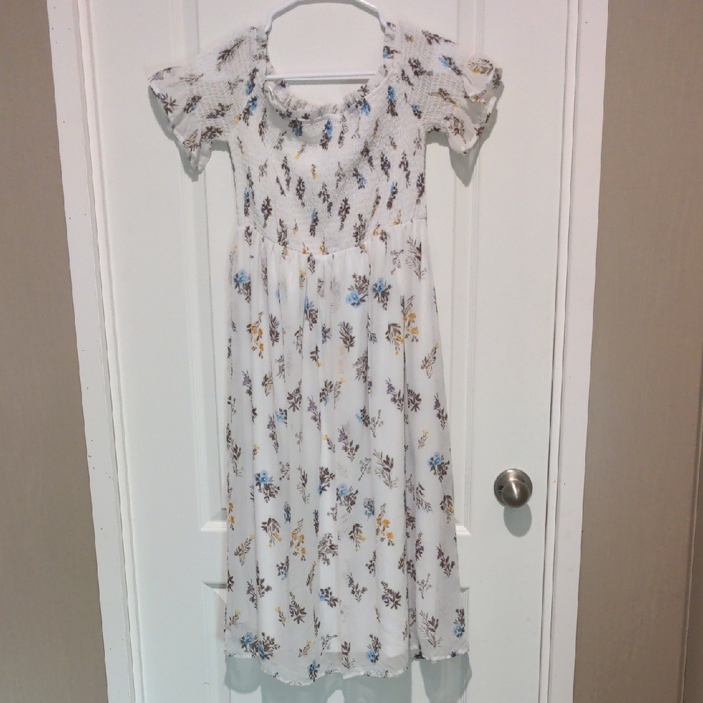 Aqua White Floral Midi Dress